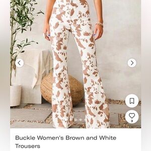 Buckle Peach Love California Brown and White Cow Print Trousers.